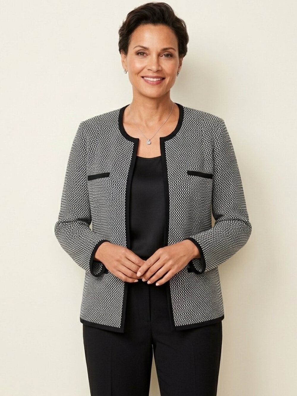 Talbots Check Tweed Blazer 16 Black Jacket Cotton Academia Preppy Capsule Open
